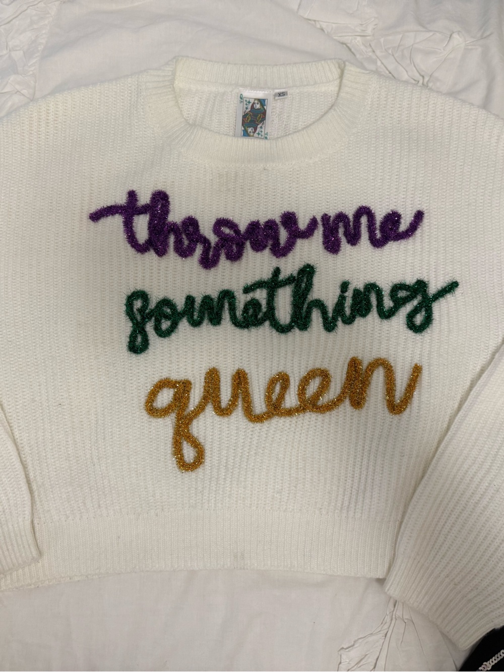 Queen of Sparkles Mardi Gras sweater